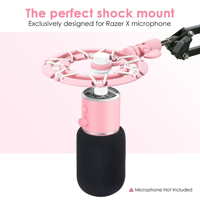 YOUSHARES Pink Shock Mount and Foam Cover Matching Boom Arm Mic Stand, Compatible with Razer Seiren X Microphone