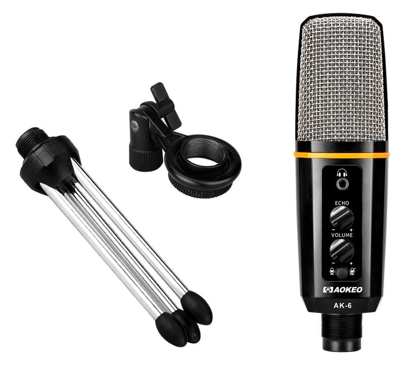 [AUSTRALIA] - Aokeo's AK-6 Desktop USB Condenser Microphone, Best For Live Podcasting, Broadcasting, Skype, YouTube, Recording, Singing, Streaming, Video Call, Conference, Gaming, Etc. With Mount Stand, Plug & Play 