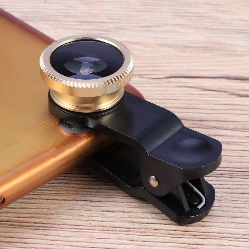 Hemobllo Phone Camera Lens Phone Camera Wide Angle Macro Lens 3 in 1 0.67X 180 Degree Fisheye Clip-On Professional for Smartphones Golden
