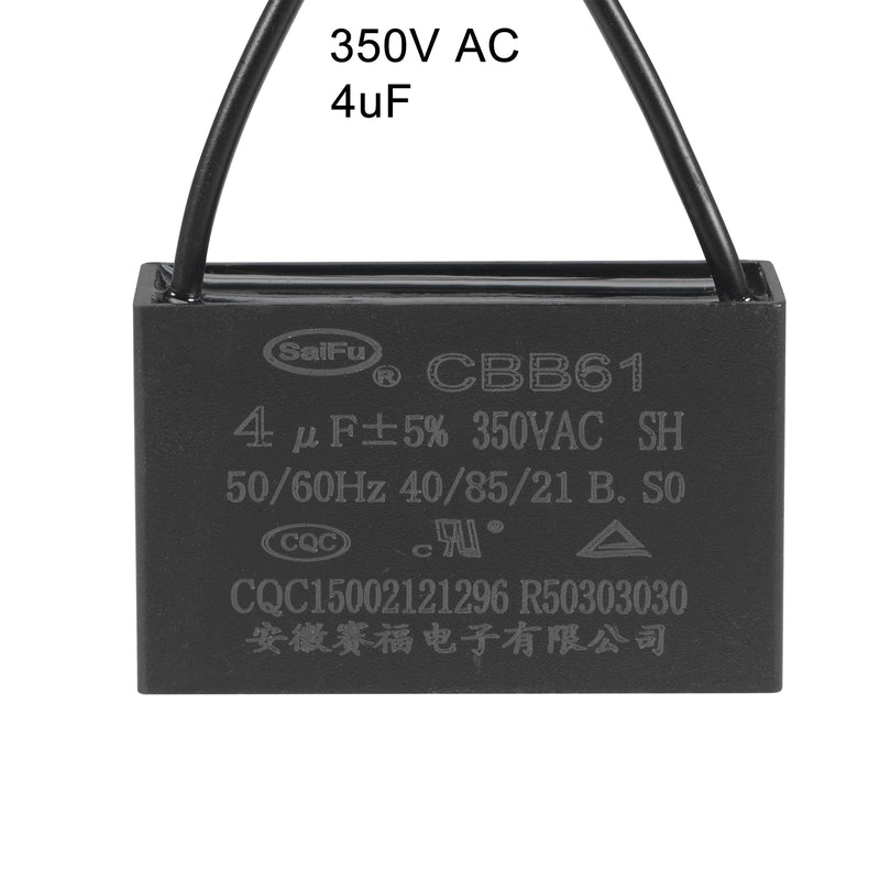 uxcell Ceiling Fan Capacitor CBB61 4uF 350V AC 2 Wires Metallized Polypropylene Film Capacitor 47x29x18mm for Electric Fan Pump Motor Generator 5Pcs