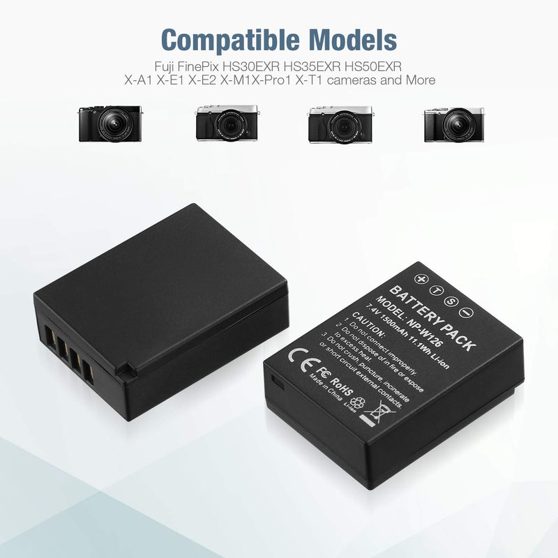 NP-W126 NP-W126s Battery and Rapid USB Charger Compatible with Fujifilm X-A1, X-A2, X-A3, X-A5, X-A10, X-E1, X-E2, X-E2S, X-E3, X-H1, X-M1, X-Pro2, X-T1, X-T2, X-T3, X-T10, X-T20, X-T30, X-T100, X100F