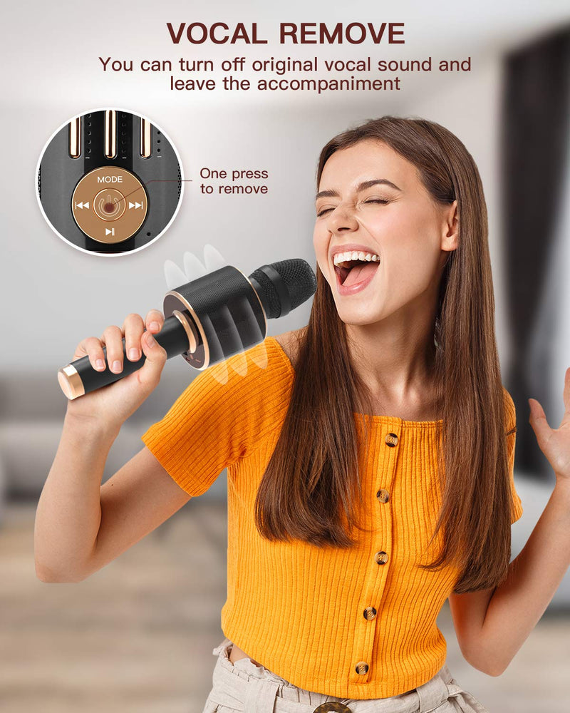 ShinePick Wireless Microphone, 4 in 1 Karaoke Bluetooth Microphone, Dynamic Mic Portable Karaoke Machine, Home Handheld KTV with Record Function, Compatible with Android iOS Devices (Black) Black