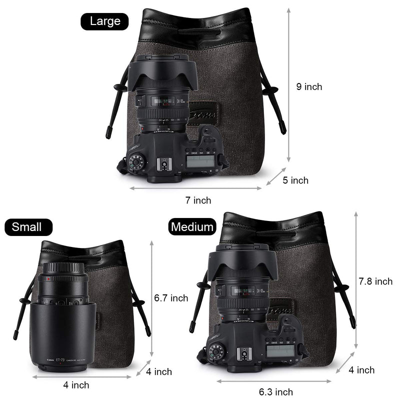 S-ZONE Soft Camera Bag DSLR Insert Handbag Drawstring Lens Case Compatible with Canon Nikon Sony Medium Dark Gray