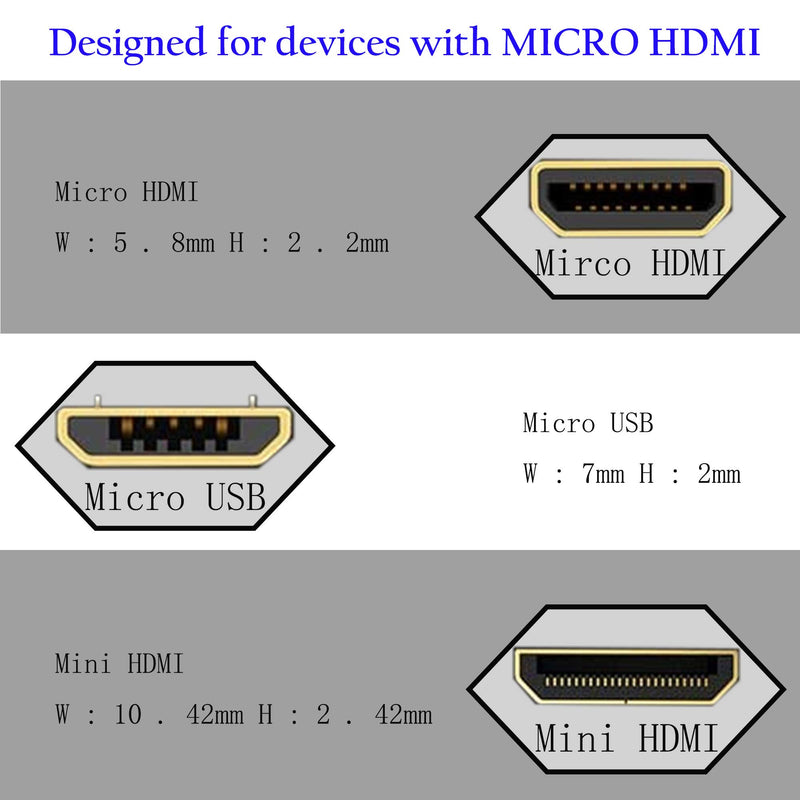 Micro HDMI to HDMI Cable Adapter 50CM 90 Degree Angle Micro HDMI Male to HDMI Male Connector Supports 3D 4K 60Hz 1080P Ethernet Audio Return 50cm (2Pack Each of Up Angle and Down Angle)