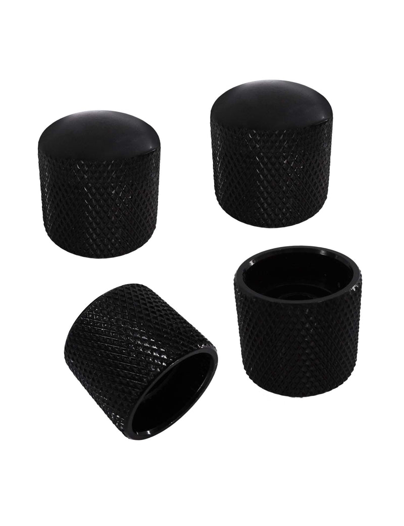 Metallor Guitar Tone Volume Control Knobs Knurled Metal 18mm Diameter Dome Style Compatible with 6mm Solid Shaft Tele Telecaster Style Electric Guitar or Bass Set of 4Pcs Black.