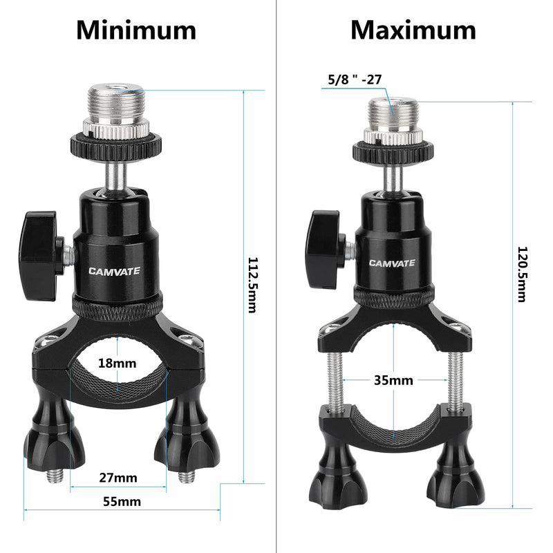 CAMVATE Rod Clamp Mount Holder (18mm -32mm) with Adjustable Ball Head & 5/8"-27 Male Thread Screw for Microphone Stand - 2856