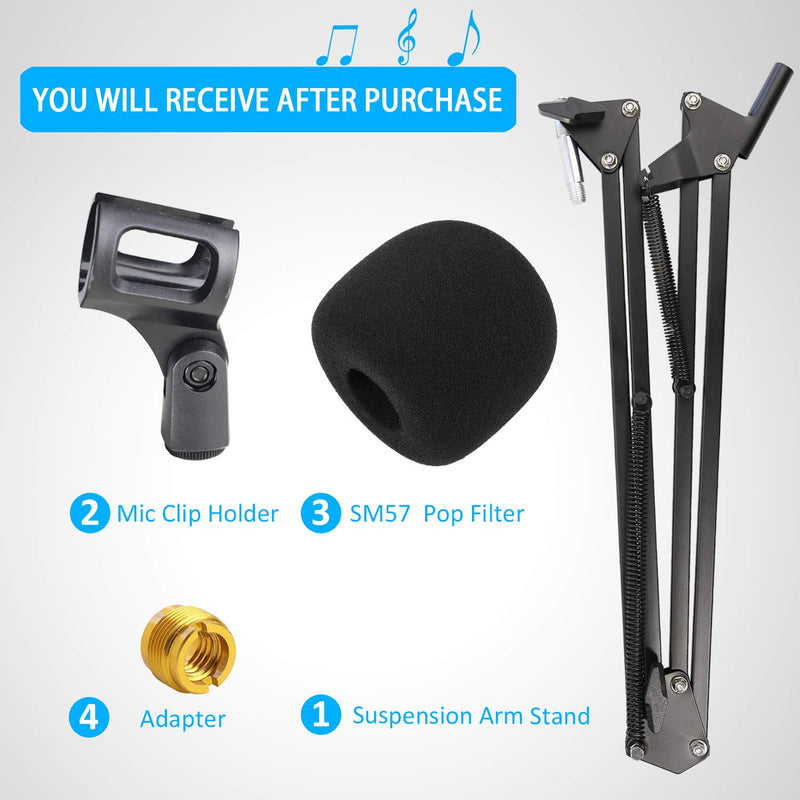 [AUSTRALIA] - SM57 Mic Stand with Pop Filter - Microphone Boom Arm Stand with Foam Windscreen Cover for Shure SM57-LC Cardioid Dynamic Microphonee by YOUSHARES 
