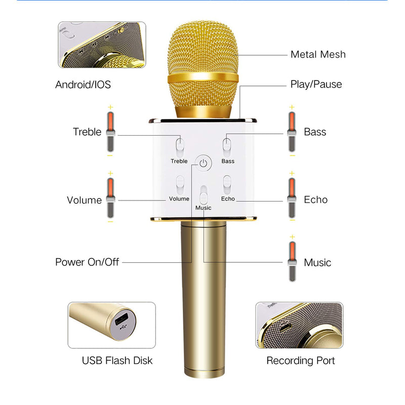 [AUSTRALIA] - TOSING Q7 Wireless Bluetooth Karaoke Microphone,10W Dual Speakers Portable Handheld Karaoke Machine Christmas Birthday Home Party for Kids/Adults iPhone/iPad/Tablet/TV/PC/Android Smartphone(Golden) 