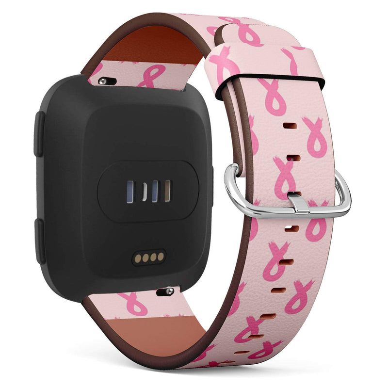 Compatible with Fitbit Versa, Versa 2, Versa Lite, Leather Replacement Bracelet Strap Wristband with Quick Release Pins // Breast Cancer Awareness Ribbon