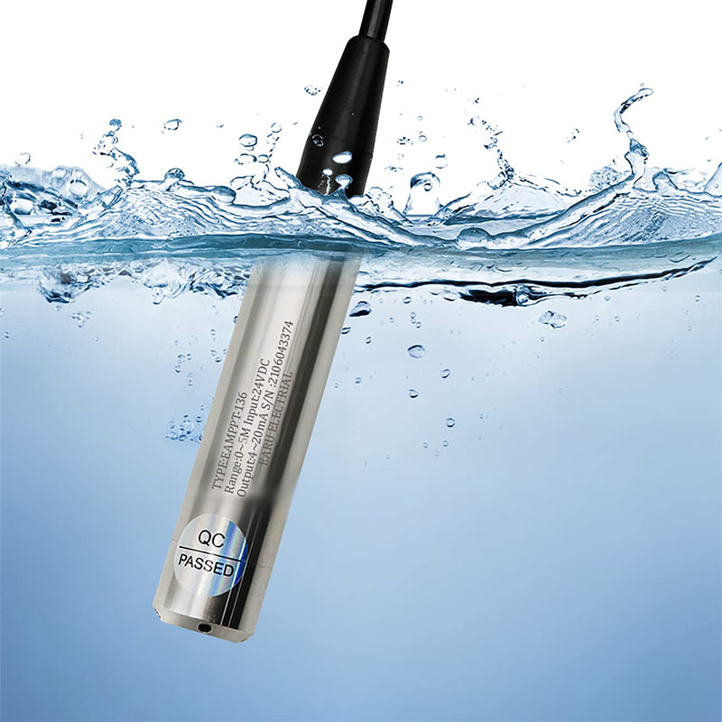 4-20MA Output Integral Level Transmitter Liquid Oil Water Level Sensor Probe 304 Stainless Steel with 0-5M Measure Range 6M Cable Detect Controller Float Switch for Pump DC10-30V Power Supply