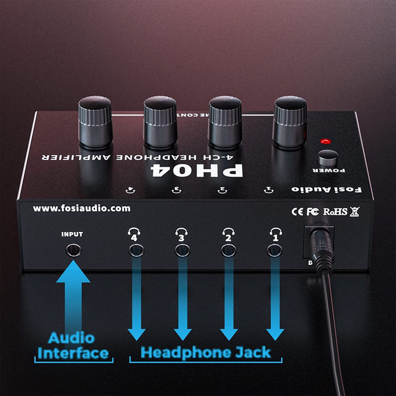 [AUSTRALIA] - Fosi Audio PH04 4 Channel Headphone Amplifier Stereo Audio Amp with 12V 1.5A Power Adapter Ultra-Compact Portable Headphone Splitter for Studio and Stage 