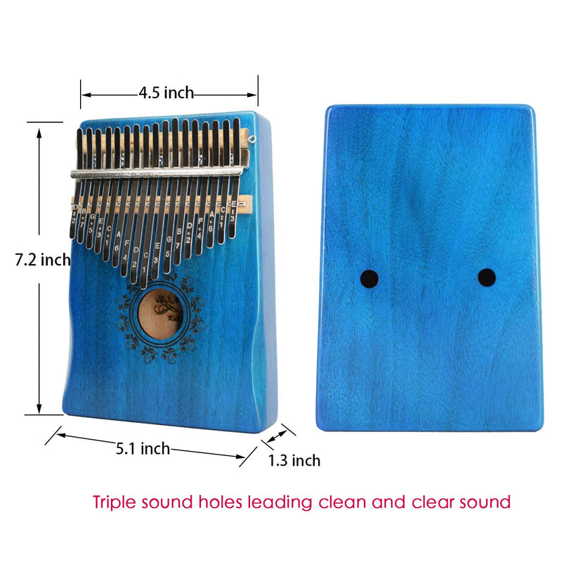 BinDor 17 Key Kalimba Thumb Piano, Finger Piano Mbira Kalimba Solid Mahogany Body Portable Easy-to-learn Musical Instrument with Tuning Hammer (Blue) Blue