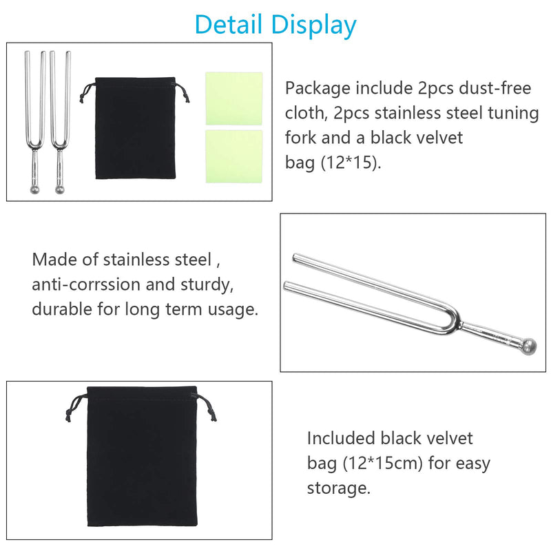 LOOPES 2pcs Tuning Fork A440 Hz Tuning Fork Violin Guitar Tuner Stainless Steel Tuning Fork with Cleaning Cloth Black Storage Bag for Musical Standard Instruments Violin Guitar Tuner Device
