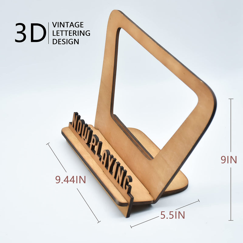 Now Playing Vinyl Record Stand, Larger Size Natural Wood Display Stand，9.44-13.6 in x 9 in x 5.5 in, Hand Crafted Vinyl Record Display Stand,Innovative Design Now Playing Sign, For Displaying Vinyl Records CD Books In The Room,Perfect Gift.