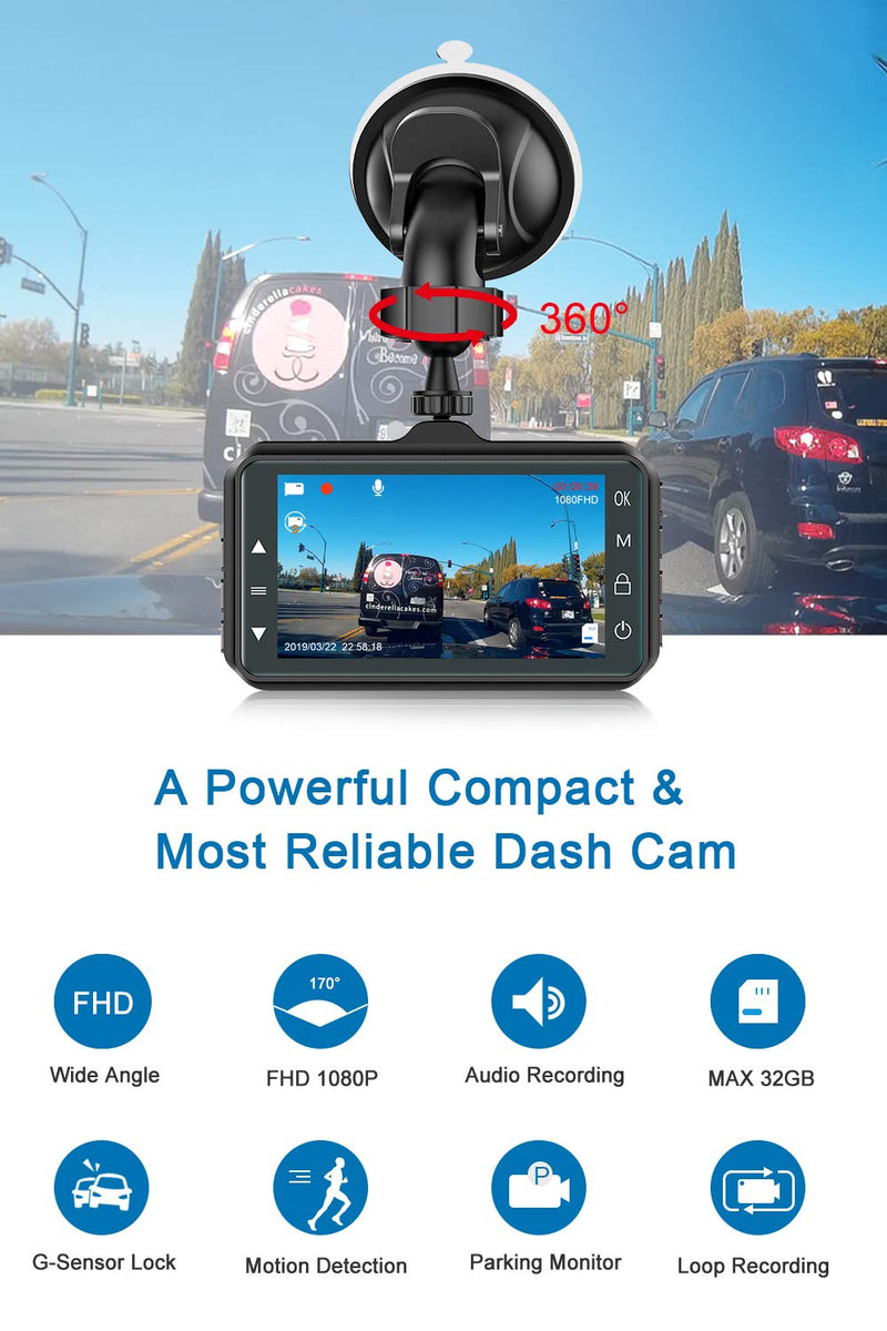 Dash Cam for Cars 1080P FHD 2022 Car Dash Camera for Cars CHORTAU 3 inch Dashcam with Night Vision,170¬∞Wide Angle, Parking Monitor, Loop Recording, G-Sensor