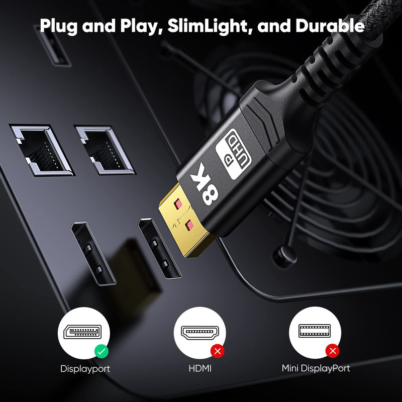 [AUSTRALIA] - VESA Certified 1.4 DisplayPort Cable 3FT, Capshi 8K DP Cable (8K@60Hz, 4K@144Hz, 1080P@240Hz) HBR3 Support 32.4Gbps, HDCP 2.2, HDR10 FreeSync G-Sync for Gaming Monitor 3090 Graphics PC 3.3 feet 