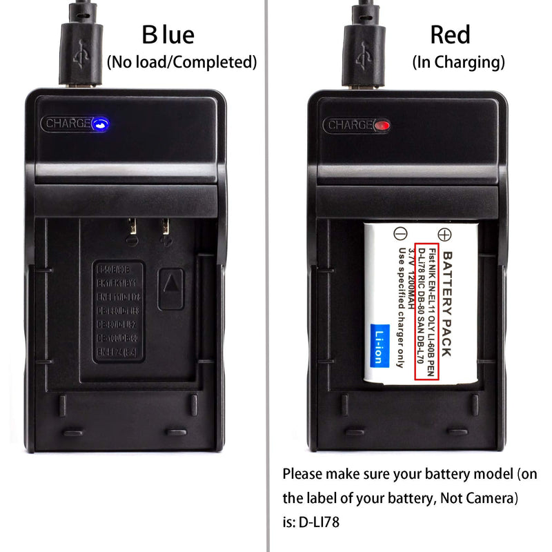 [AUSTRALIA] - D-LI78 USB Charger for Pentax Optio L50, Optio M50, Optio M60, Optio S1, Optio V20, Optio W60, Optio W80 Camera and More 