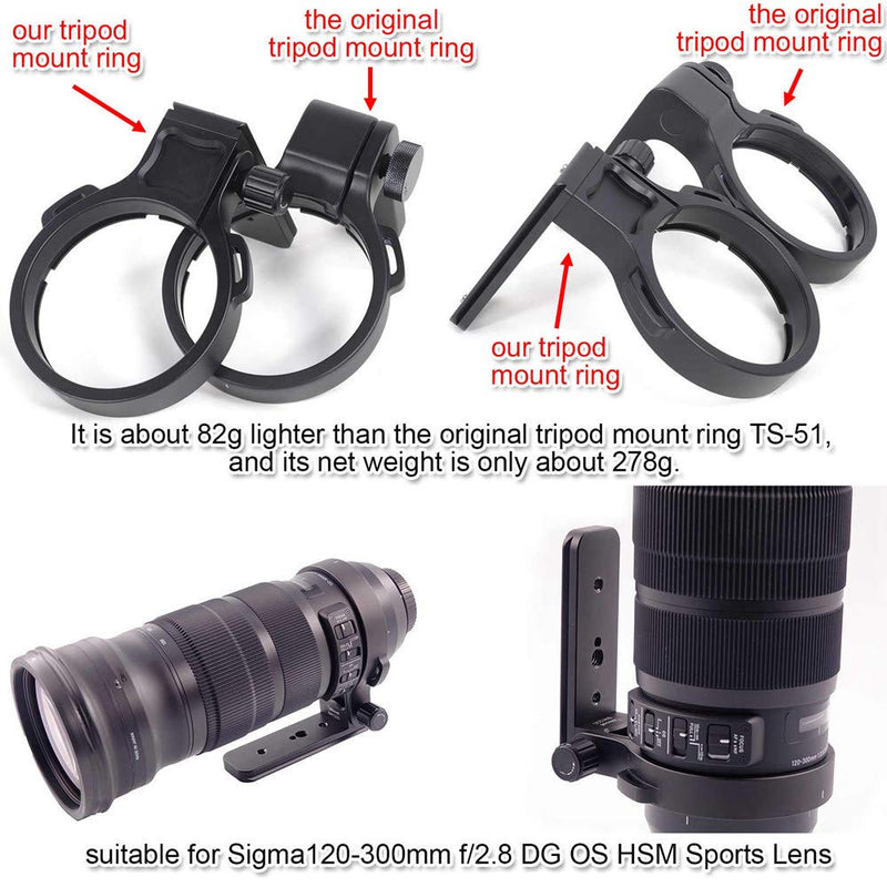 Tripod Mount Ring, CNC Machined Lens Collar Support Stand for Sigma 120-300mm f/2.8 DG OS HSM Sports Lens Bottom is ARCA Fit Quick Release Plate Compatible with Tripod Ball Head of ARCA-Swiss Fit