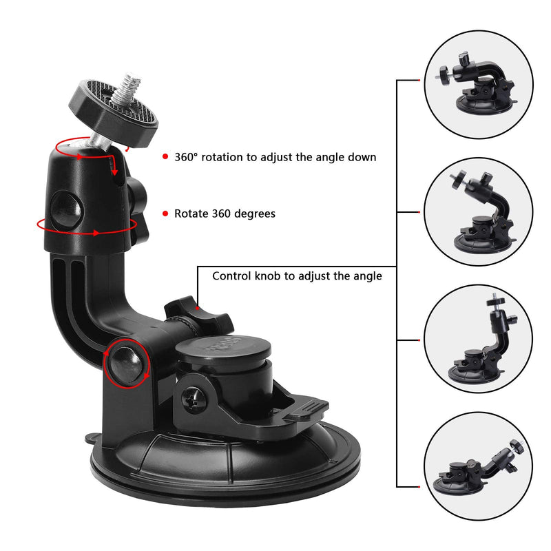 DeepRoar Car Camera Mount 1/4-20 Thread Suction Cup Clamp for Recorder Camcorde (Black) Black