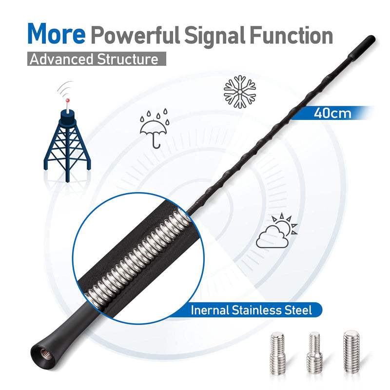 [AUSTRALIA] - Eightwood Universal Vehicle Antenna Replacement 16 inch, AM FM Roof Mount Car Radio Antenna Mast, Flexible Rubber Antennae with M4 M5 M6 Threaded Adapter 