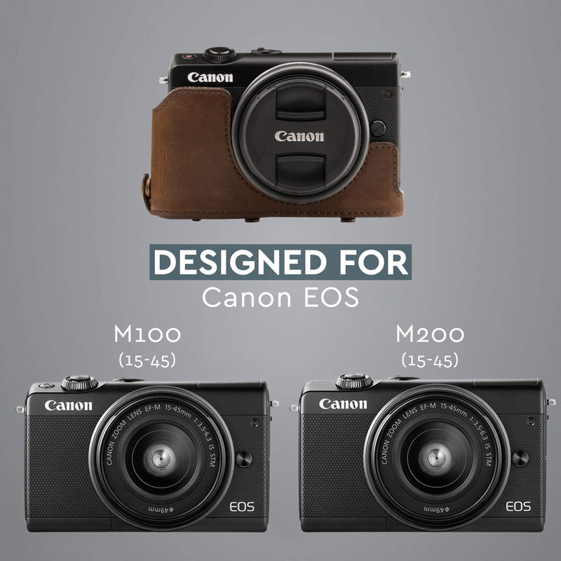 [AUSTRALIA] - MegaGear Ever Ready Leather Camera Case Compatible with Canon EOS M200, M100 (15-45mm) Dark Brown 