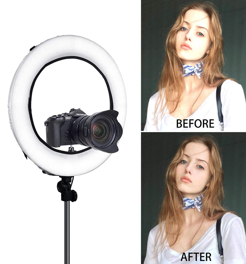 WENWELL Collapsible 18 Inch Ring Light Stand Softbox Diffuser,Circle Cover Sock for Soft Lighting in Photography and Video,Camera Phone Fluorescent Flashing led Selfie Light Accessories 18 in white