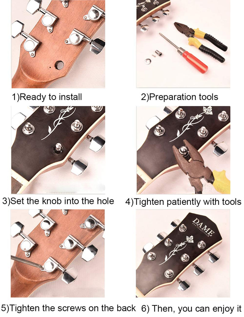 ACCOCO 6 Pieces Guitar Machine Heads Knobs Guitar String Tuning Pegs Machine Head Tuners for Electric or Acoustic Guitar (3 for Left, 3 for Right), with Guitar String Winder Cut