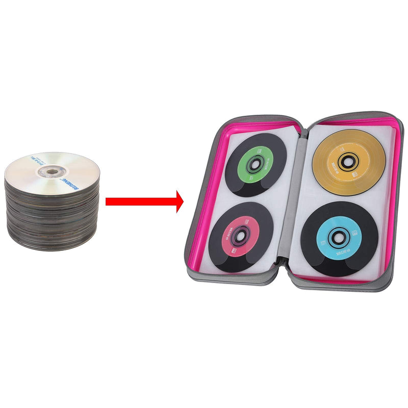 [AUSTRALIA] - UENTIP 96 Capacity CD Case,Portable DVD Hard Plastic Case Holder CD Organizer Wallet Protective DVD Storage (96, Pink) 