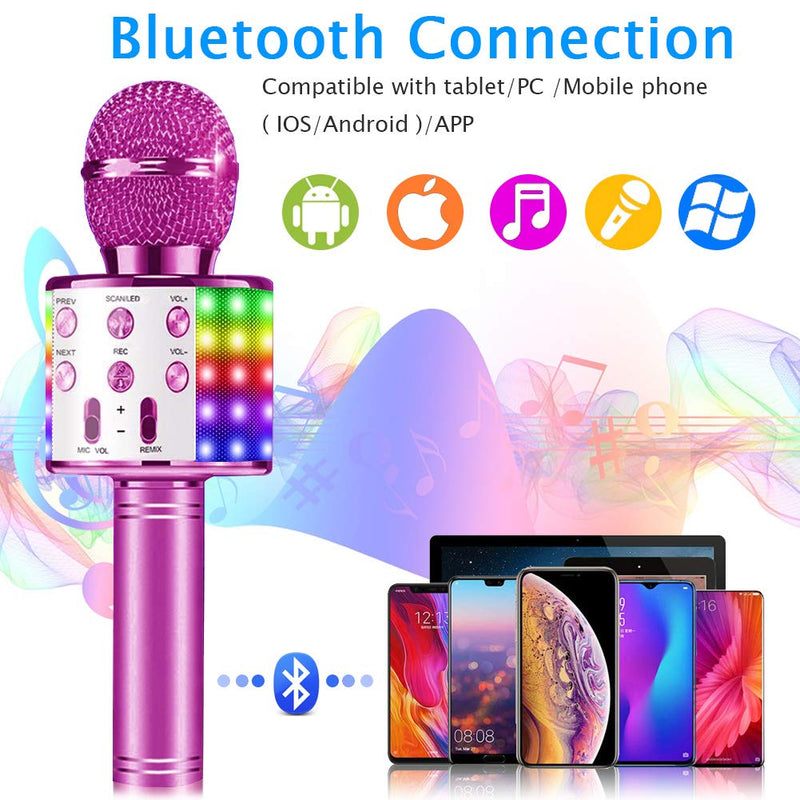 [AUSTRALIA] - Bluetooth Karaoke Microphone with LED Lights, XIANRUI Portable Karaoke with Speaker for Kids Adults, Handheld Karaoke Machine for Home KTV Party Birthday Gifts, Compatible Android&iOS (Pink) Gorgeous Pink 