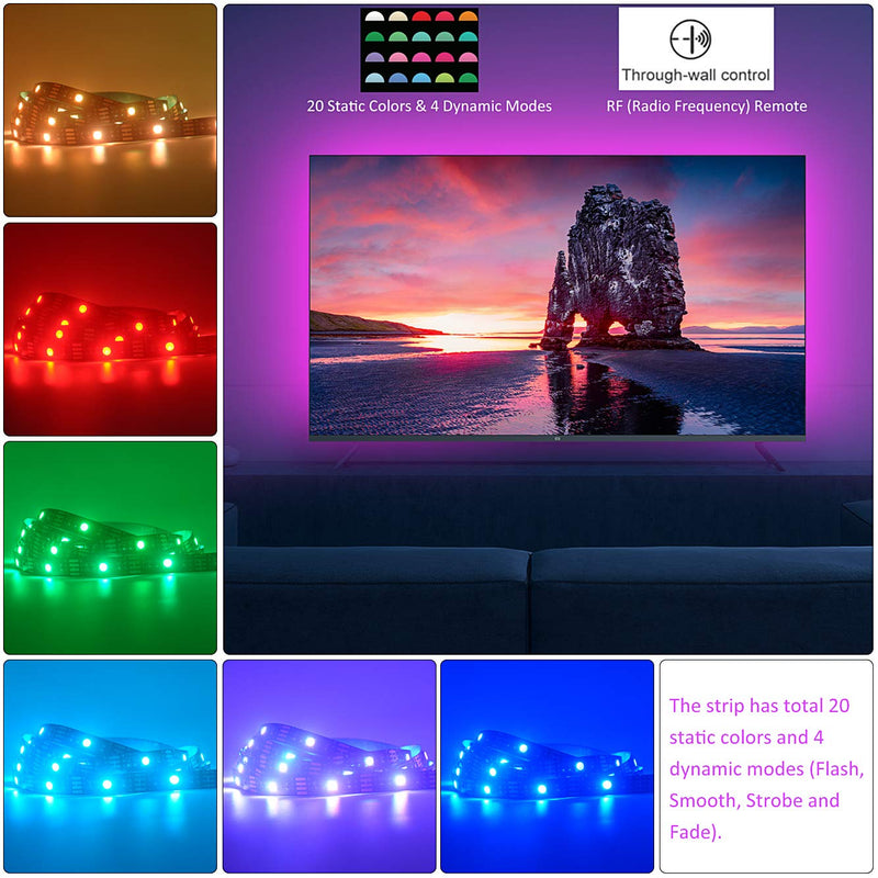 STVONO 6.56ft TV Backlight Kit, TV Bias Lighting for 40-50 inch TV, TV Led Backlight, RGB Color LED Strip Lights with Remote(RF Remote) for Room Decor