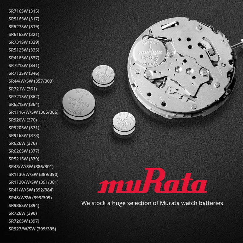 Murata 361 Battery SR721W 1.55V Silver Oxide Watch Button Cell (10 Batteries) 10 Batteries