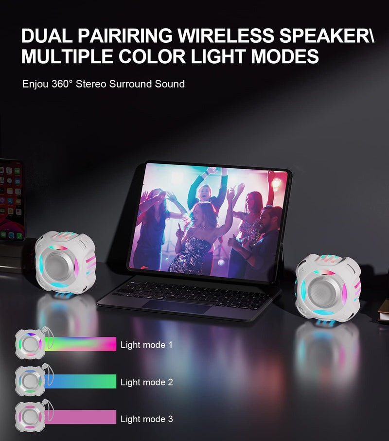Shower Bluetooth Speaker, Portable IPX7 Waterproof Speaker with Multiple Light, Floating, Wireless Speaker with Punchy Bass and Loud HD Sound 2000mAh for Travel Beach Shower, Gift for Men, Women Space Gray