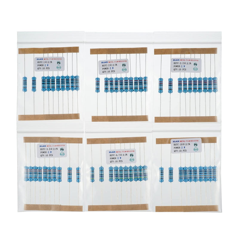 BOJACK 300 Pcs 30 Values Resistor Kit 1 Ohm - 1M Ohm with 1% 2W Metal Film Resistors Assortment 2 W