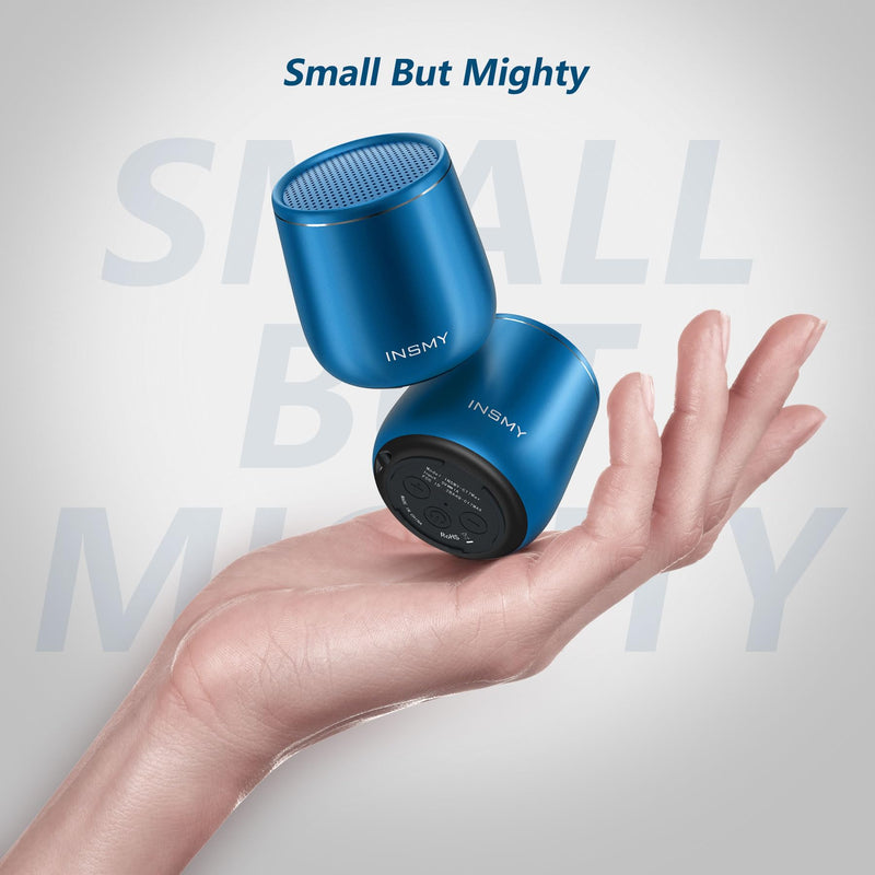 [AUSTRALIA] - INSMY Small Bluetooth Speaker, Waterproof Mini Portable Wireless Speaker, Punchy Bass Rich Audio Stereo Pairing, Handheld Pocket Size, Built in Mic for Hiking Biking Gift Laptop Tablet (Blue) Blue 