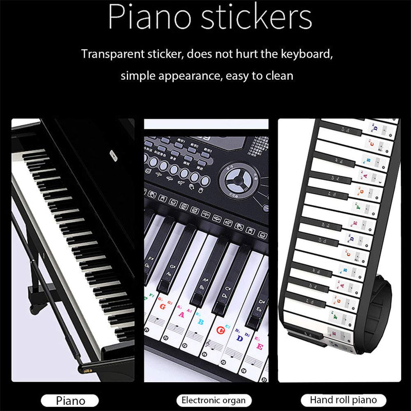 Lomodo 3 Pack Piano Keyboard Stickers for 37/49/54/61/88, White & Black, Transparent & Removable Piano Sticker, Leaves No Residue, Perfect for the Piano Beginners