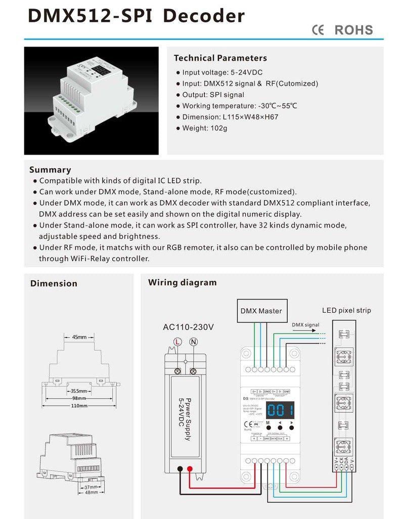 [AUSTRALIA] - DMX512 to SPI Converter DMX Decoder SPI Controller Compatible with kinds of Digital IC LED Strip Pixel Strip Light 