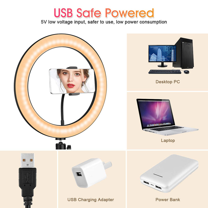 Ring Light with Tripod Stand and Phone Holder, 10 inch Desktop LED Circle Lighting for Zoom Meeting, Portable Desk Halo Light for iPhone Tiktok Streaming Makeup Selfie Photo YouTube Video Recording