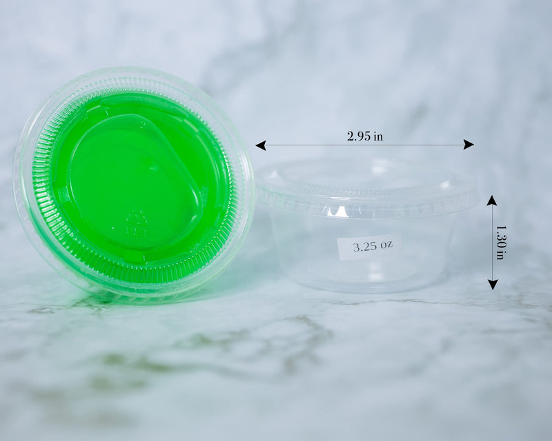 [3.25 OZ, 100 Sets] EDI Clear Disposable Plastic Portion Cups with Leakproof Lids | Jello Shot Cups | Condiment and Dipping Sauce Cups | Souffle Cups | BPA Free | Recyclable
