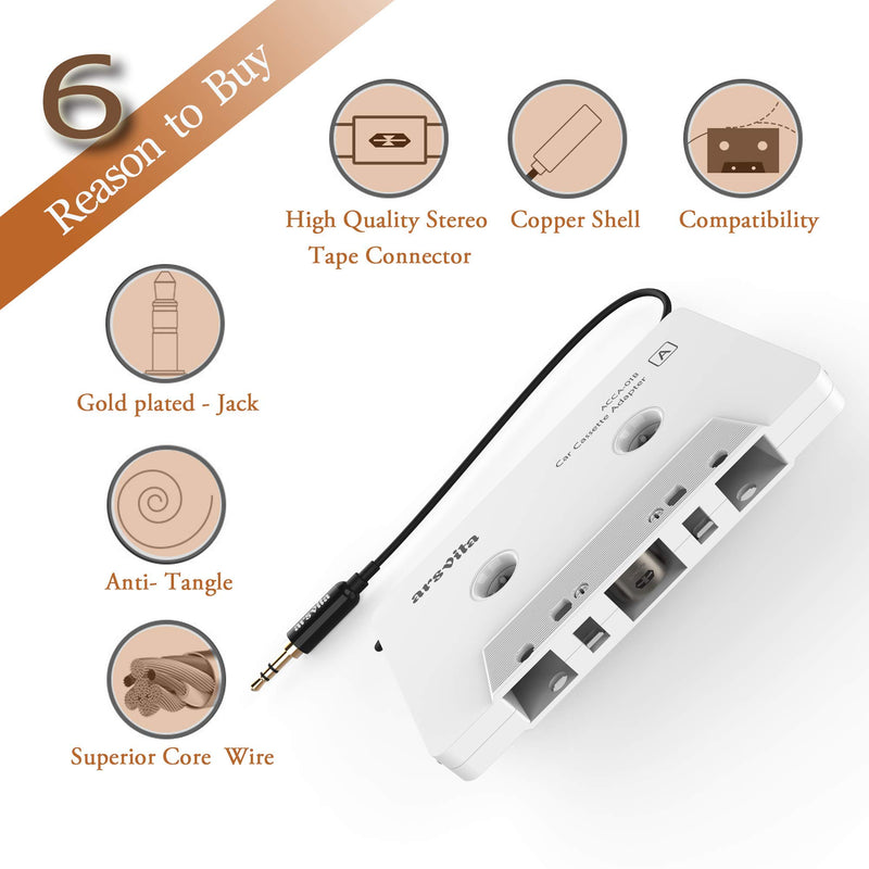 Arsvita Car Audio aux Cassette Adapter and a Type C to 3.5mm Audio Aux Jack Adapter,Compatible for Google, Samsung, Xiaomi, Huawei all TYPE C Port Devices. - White