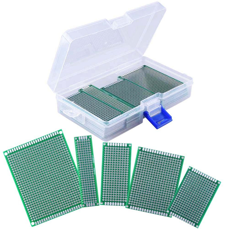 AUSTOR 36 Pcs Double Sided PCB Board Prototype Kit 5 Sizes Universal Printed Circuit Protoboard with Free Box for DIY Soldering and Electronic Project