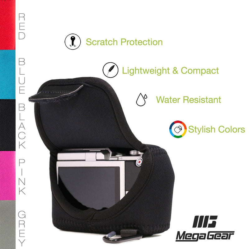 [AUSTRALIA] - MegaGear ''Ultra Light'' Neoprene Camera Case Bag with Carabiner for Nikon 1 J4, Nikon 1 J5 with 10-30mm (Black) Black 