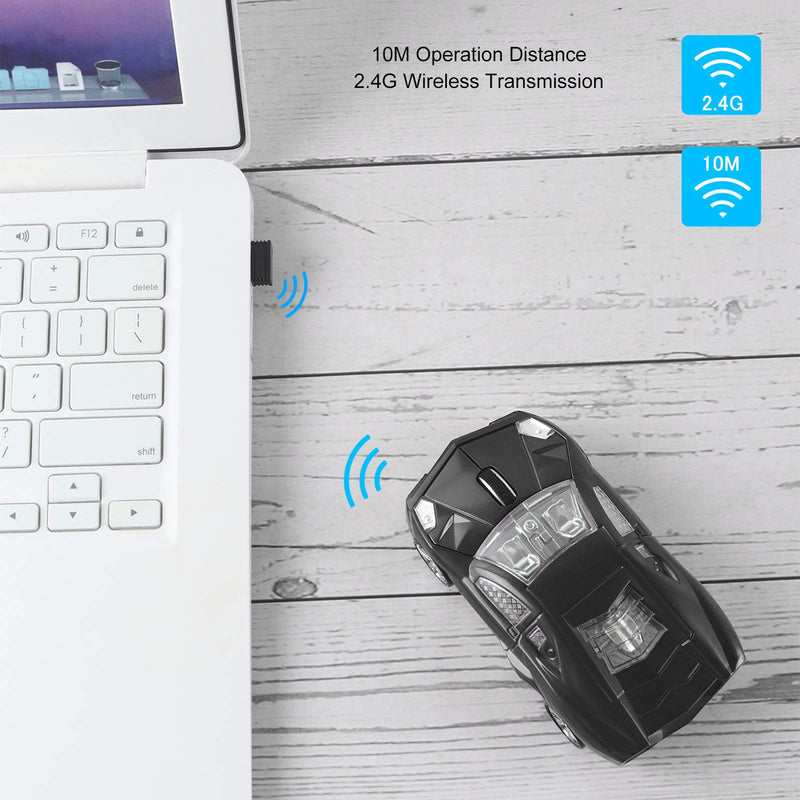 CHUYI Cool Sports 3D Car Shape 2.4Ghz Wireless Optical Mouse 3 Button 1600DPI Cordless Office School Home Travel Mice with USB Receiver for PC Laptop Computer Gift (Black-1 Pack) Black
