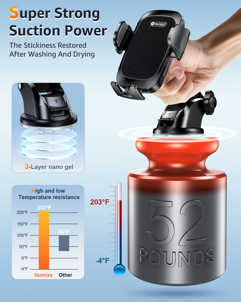 [AUSTRALIA] - Humixx Car Phone Holder Mount [Military-Grade Super Suction & Stable] Universal Hands-Free Cell Phone Holder for Car Dashboard Windshield Air Vent Car Mount for iPhone Samsung All Smartphones & Cars Black 