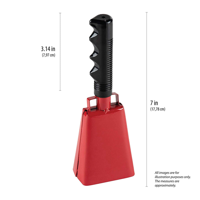 2 pack 7 in. steel cowbell/Noise makers with handles. Cheering Bell for sporting, football games, events. Large solid school hand bells. Cowbells. Percussion Musical Instrument. Cow Bell Alarm (Red) Red