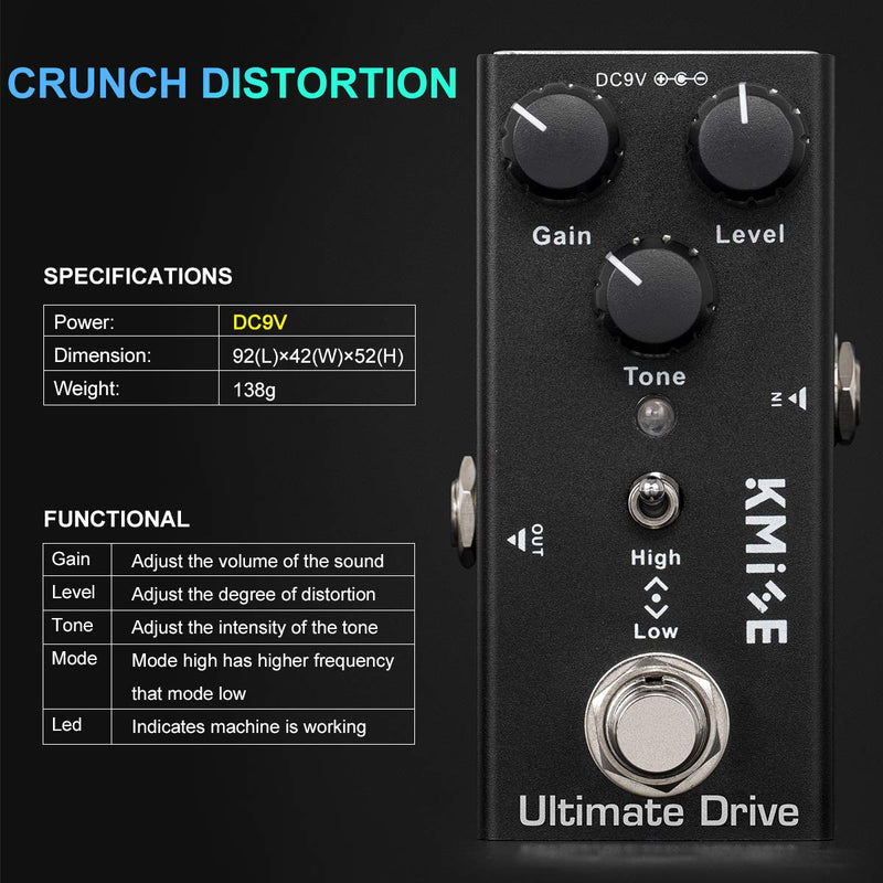 [AUSTRALIA] - lotmusic Ultimate Drive Electric Guitar Effects Pedal Mini Single Type DC 9V True Bypass Black 