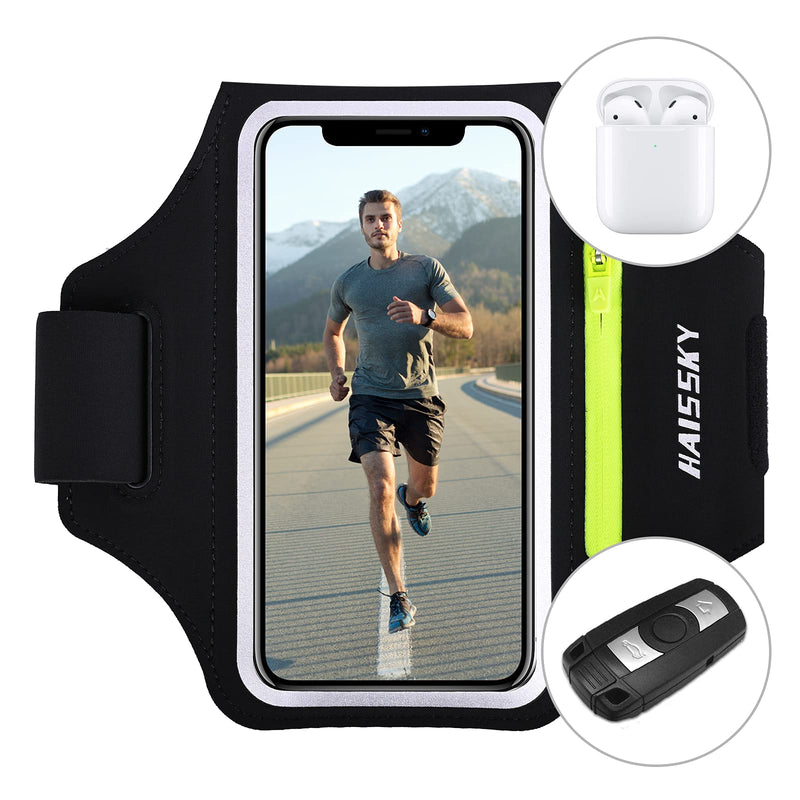 Cell Phone Running Armband with Airpods Zipper Pocket Armband Case Running Holder for iPhone 12 Pro Max/12 Pro /11 Pro Max/11/11Pro/XR/XS,Galaxy S20 S10 S9 Plus,Sweatproof Arm Band with Card/Key Bag Black(New Version ,6.8")