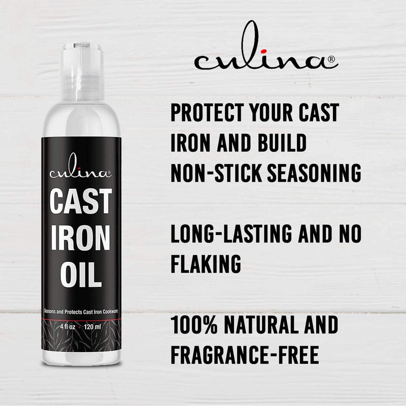 Culina Cast Iron 100% Natural Oil OU Kosher - Clean, Condition, Protect and Care for All Iron Pans, Skillets, Griddles, Dutch Ovens, Woks.