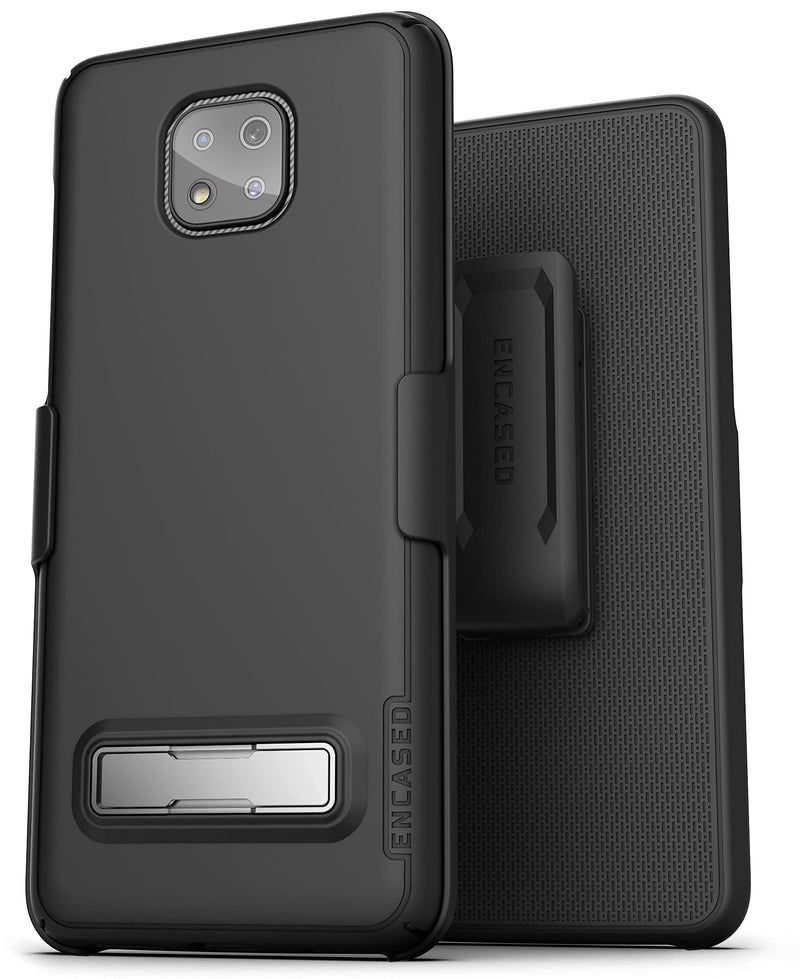 Encased Moto G Power 2021 Belt Case with Kickstand (Slimline) Ultra Thin Cover with Holster Clip for Motorola G Power 2021 ONLY- Black