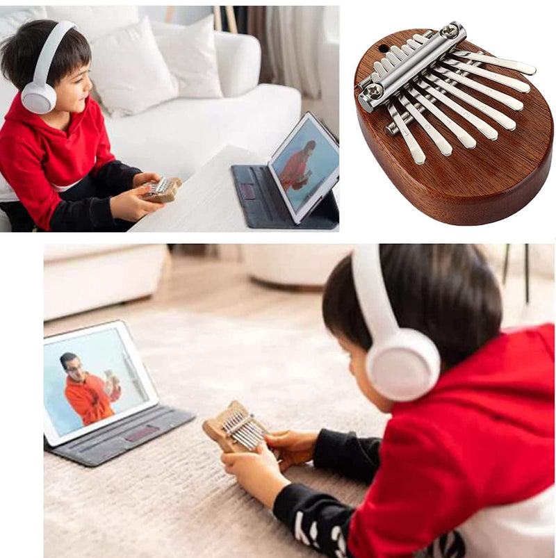 Mini Kalimba 8 Keys, Solid Wood Finger Thumb Piano, Portable Marimba Instrument Musical Thumb Piano, Gift for Kids Adult Beginners Professional 8 Keys_Brown