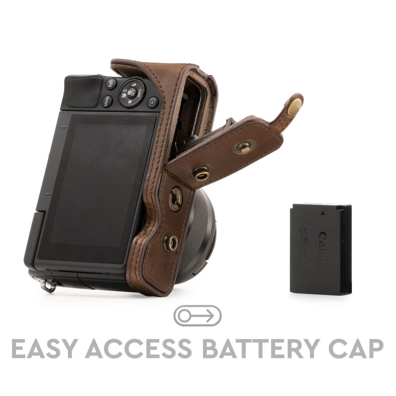 [AUSTRALIA] - MegaGear Ever Ready Leather Camera Case Compatible with Canon EOS M200, M100 (15-45mm) Dark Brown 
